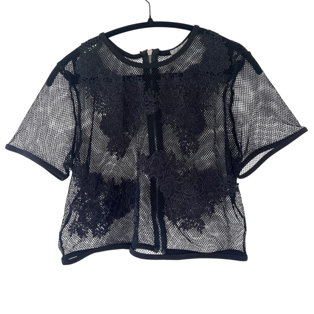 Vintage Charlotte Russe Mesh Floral Applique Crop Top | Whimsigoth Witchy Y2K